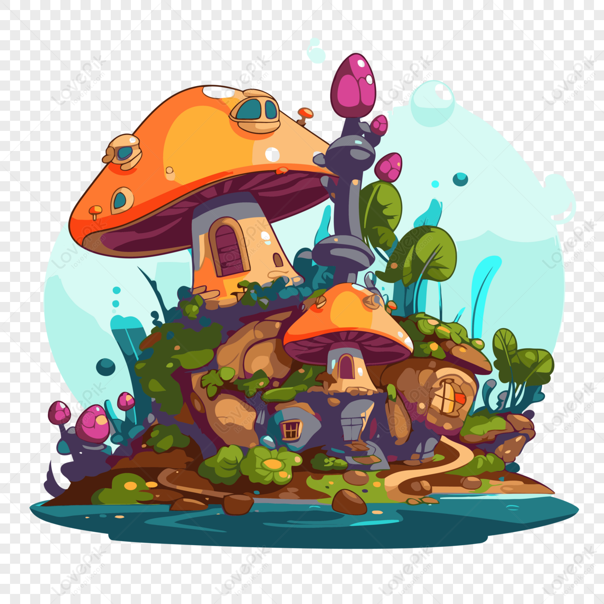 Fantastic Clipart Cartoon Cartoon Mushrooms Island Vector,illustration ...