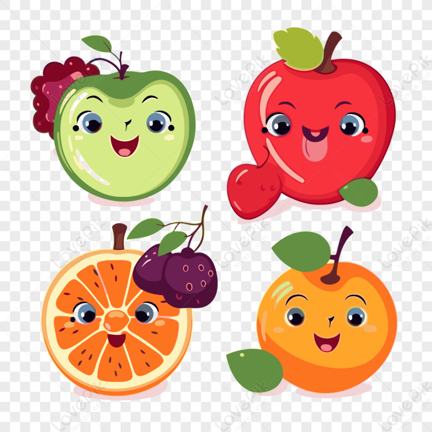 Gambar Buah-buahan Clipart Set Kartun Buah-buahan Lucu Vektor PNG Unduh ...