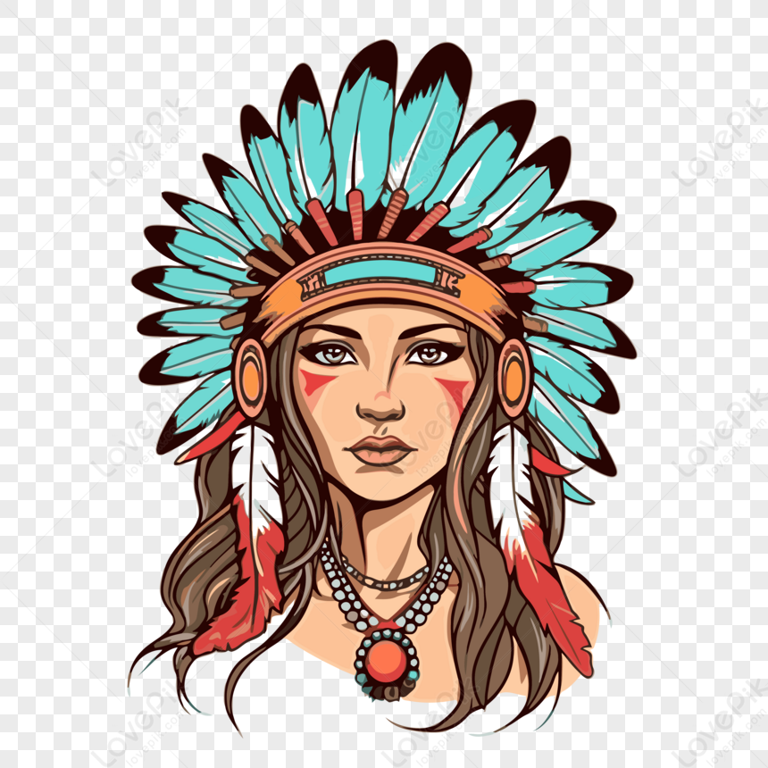 Headdress Clipart Her Face In Indian Chieftain Traditional Feathers ...