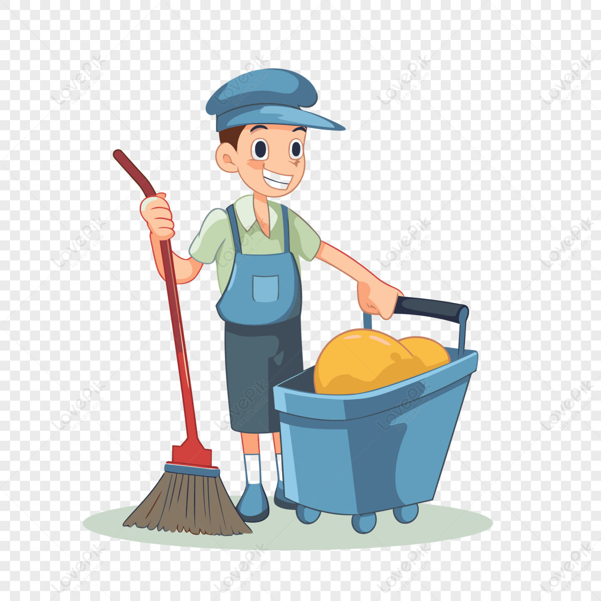 Janitorial Clipart Cartoon Ng Paglilinis Ng Batang Lalaki Na May Walis ...