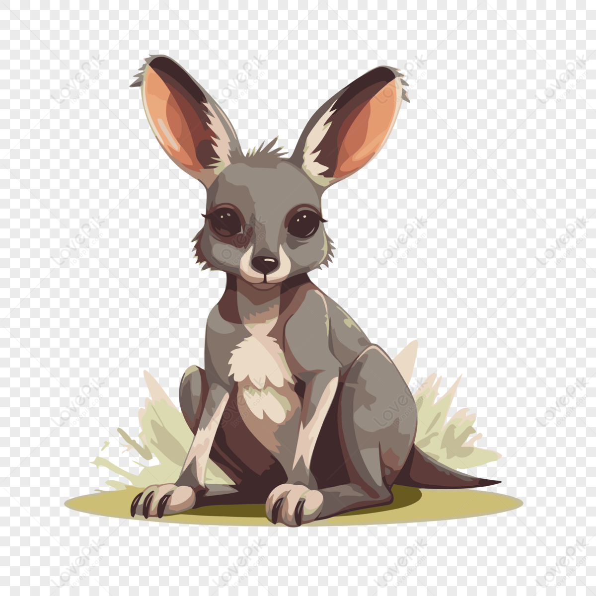 Kangroo Clipart Cute Cartoon Kangaroo With Big Ears Sitting In The ...