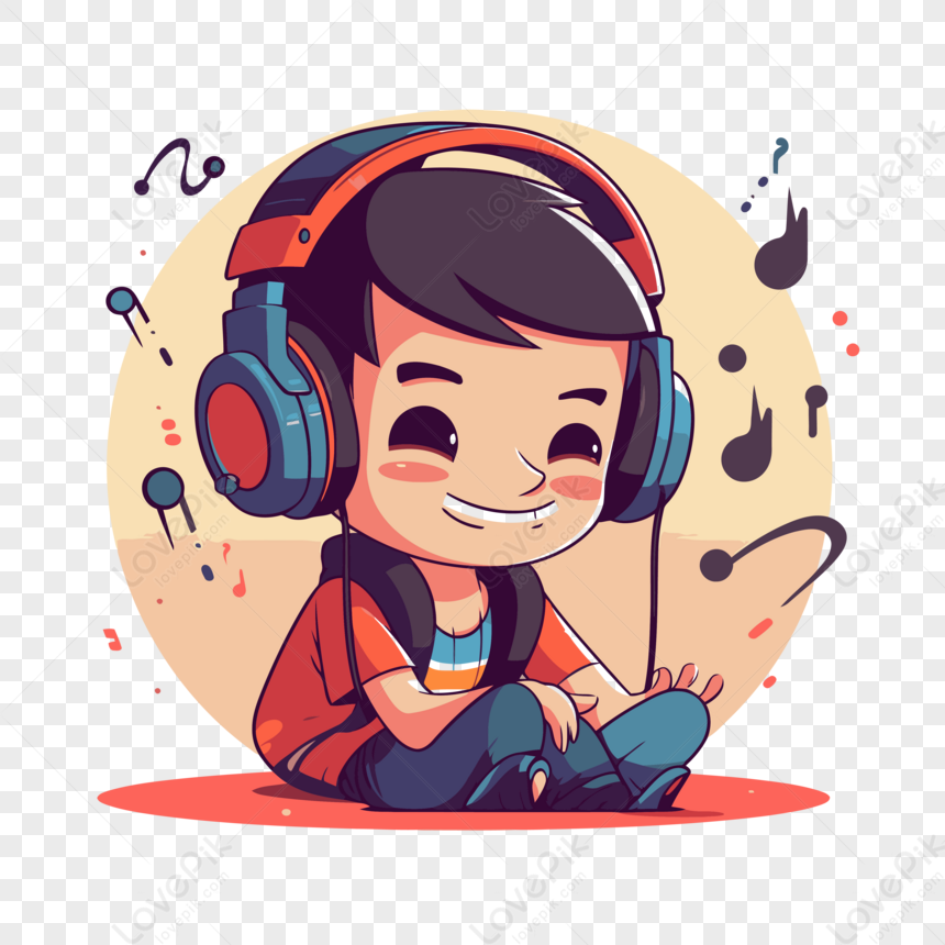 niño escuchando musica clipart