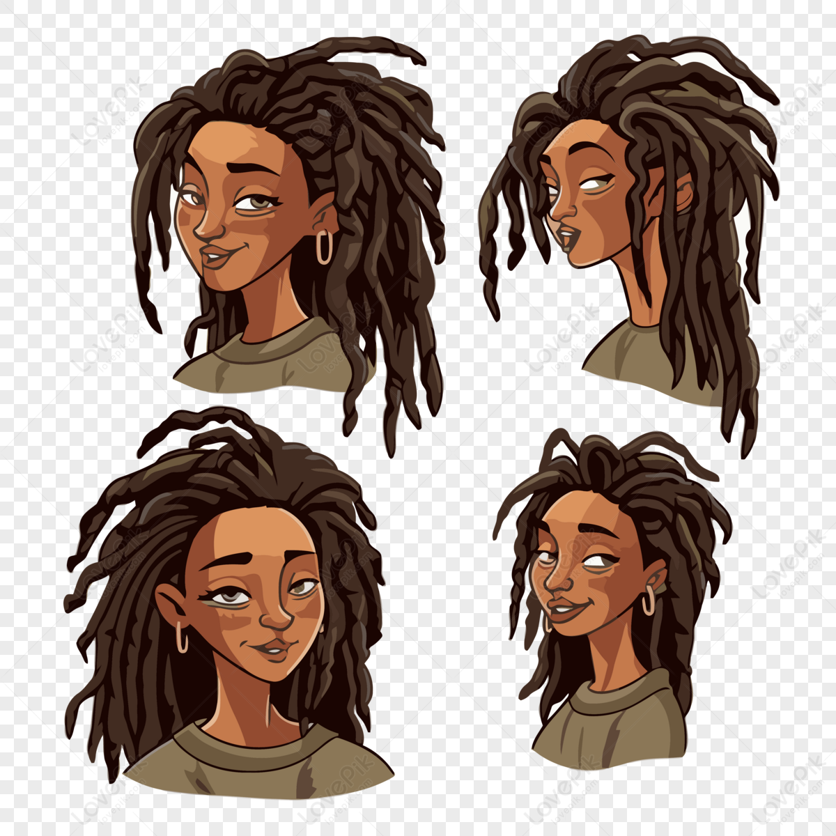 Locs Clipart Cartoon Version Of Dreadlocked Girl With Four Different ...