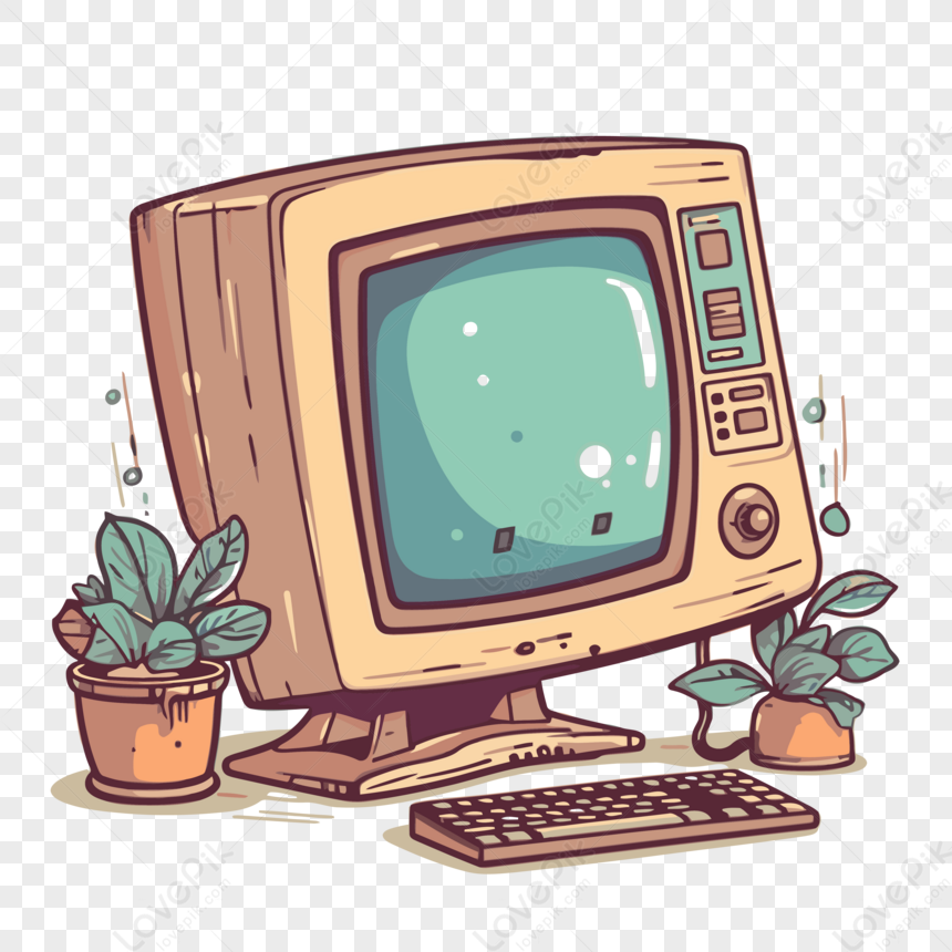 Monitor Clipart Old Computer Style Hand Drawn Vector Illustration ...