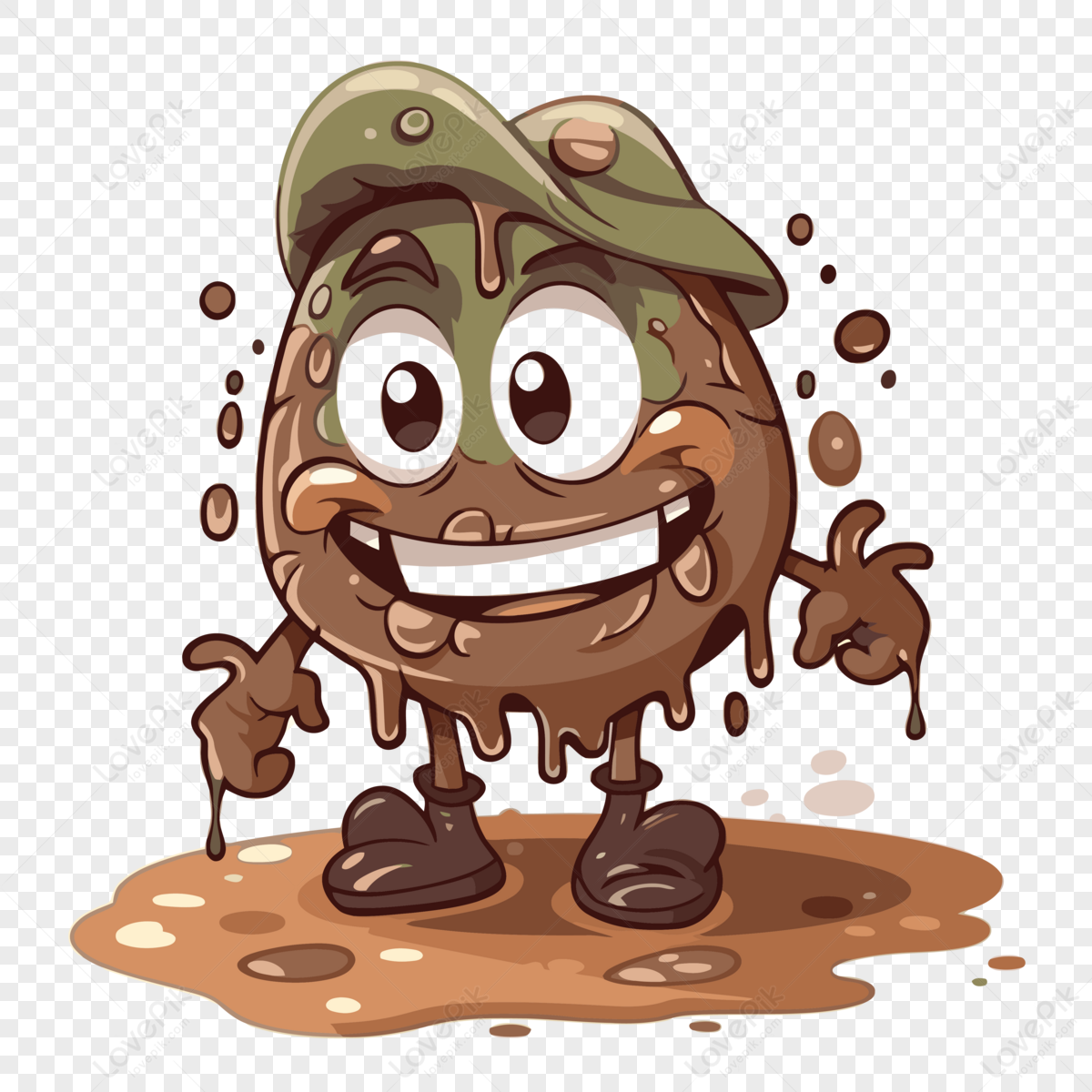 Mud Clipart Cute Military Cartoon Mudball With A Brown Baseball Cap ...