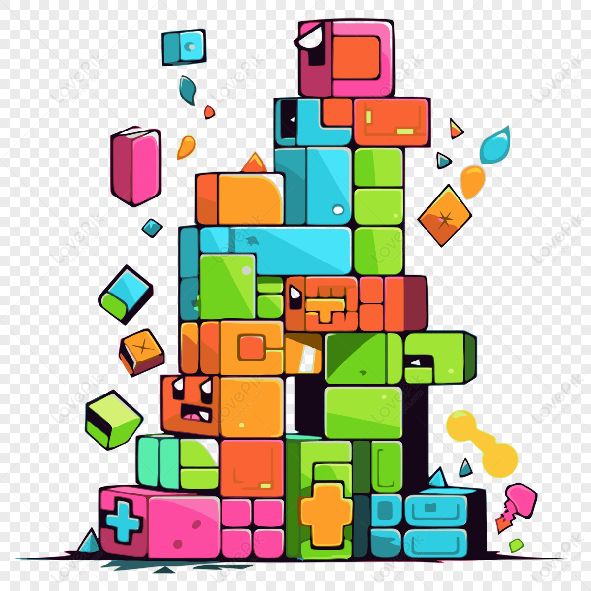 Tetris Clipart Cartoon Art Of Building Blocks With Color Vector,puzzle ...