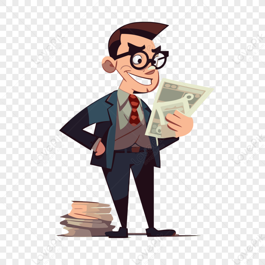 Treasurer Clipart Cartoon Character Looks At A Pile Of Papers And Is ...