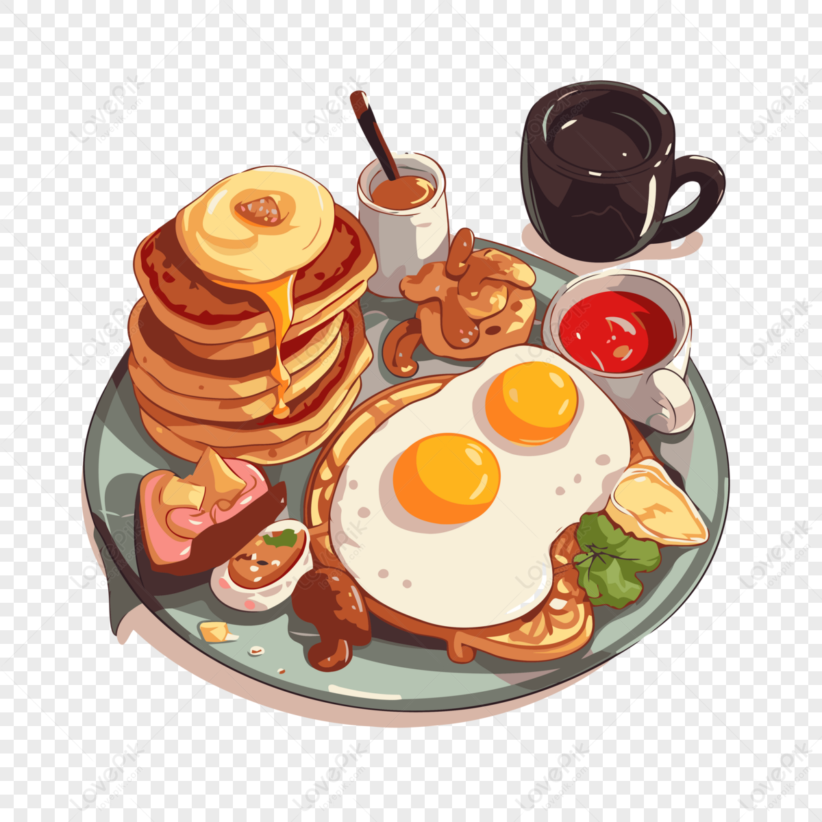 Brunch Clipart Cartoon Food Illustration Of Breakfast With Pancakes ...