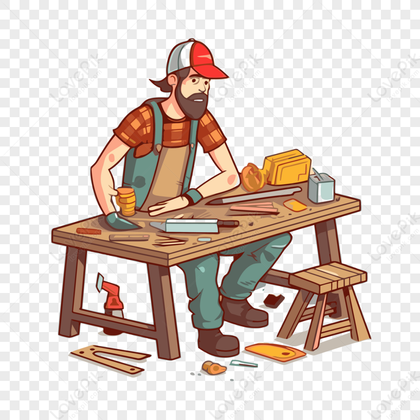 Carpenter Clipart Illustration Depicting A Carpenter Working On A Table ...