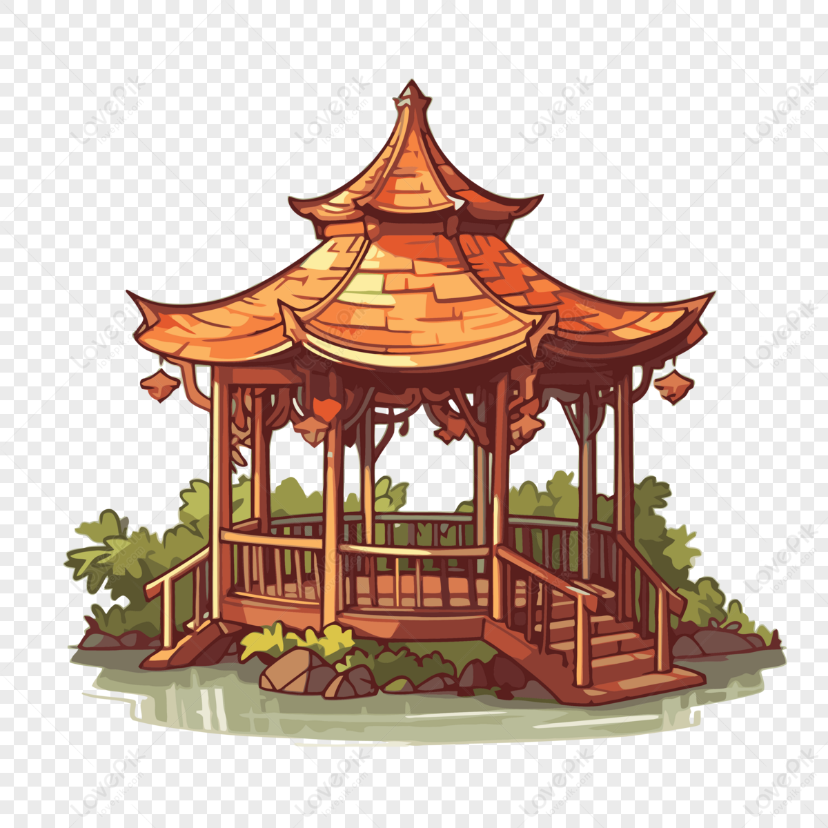 Gazebo Clipart Gazebo By An Asian Pond In Cartoon Style Vector PNG Free ...