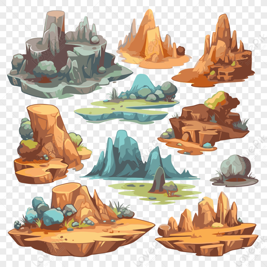 Landforms Clipart Set In Cartoon Style Of Different Rocky Landscapes ...