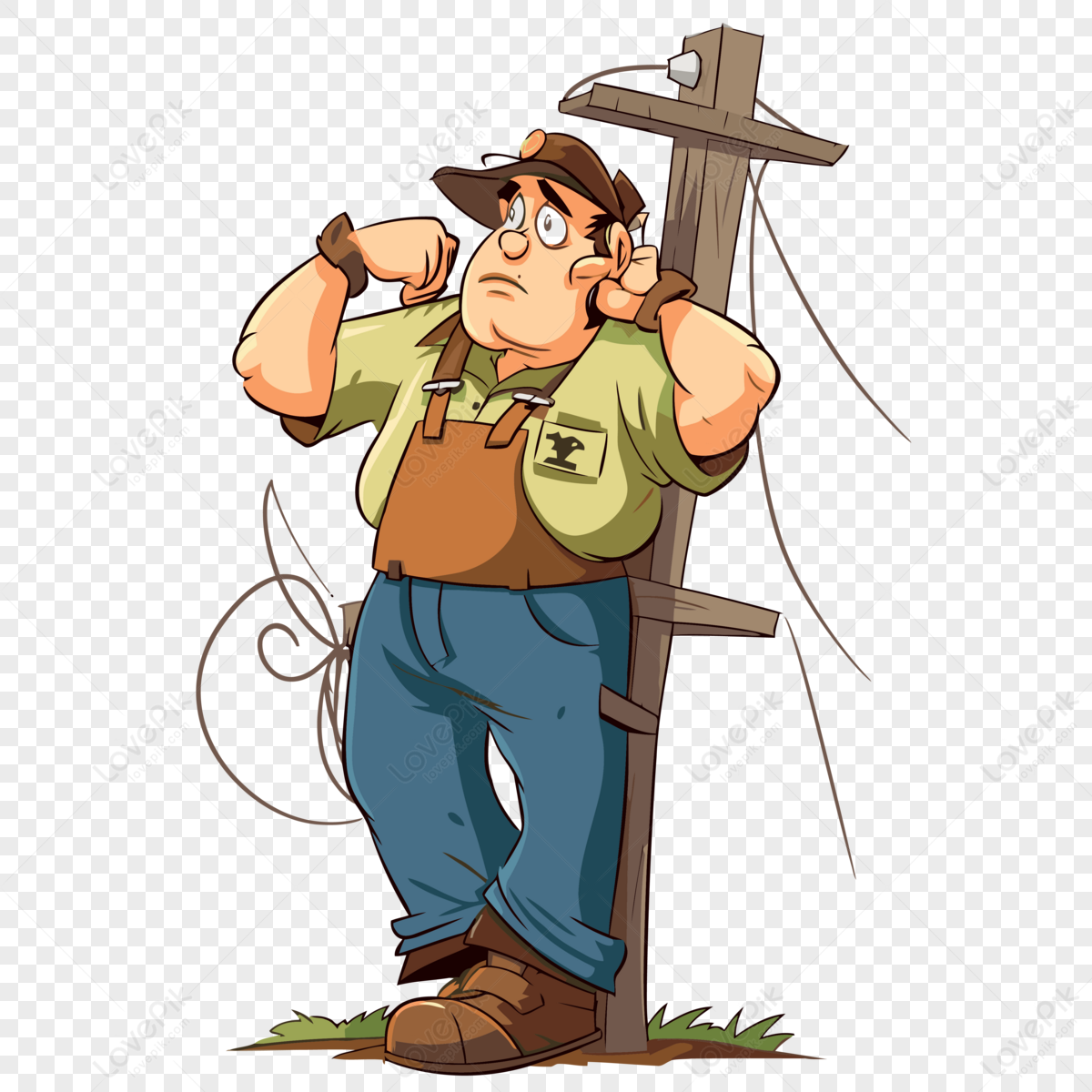 Lineman Clipart An Old Electric Pole Worker Talking Cartoon Vector ...