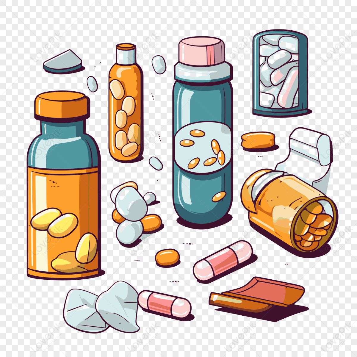 Gambar Meds Clipart Warna Warni Koleksi Kartun Botol Obat Vektor,obat ...