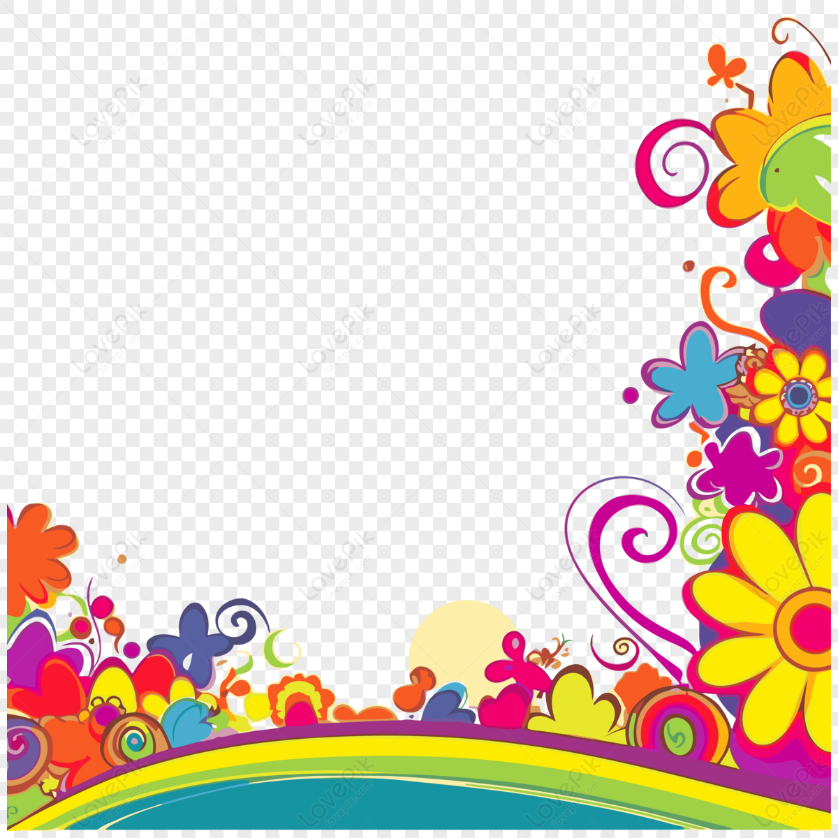 Design Floral De Clipart De Bordas Coloridas De Desenhos Animados De ...