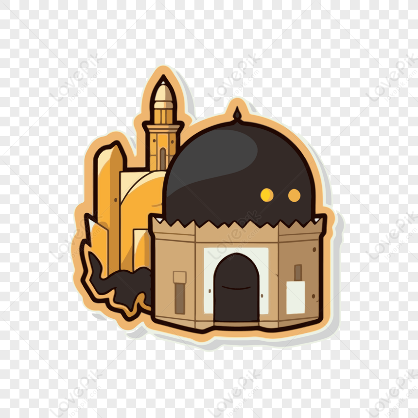 Sticker With The Mosque And Fires Vector Clipart,cartoon,kaaba PNG ...