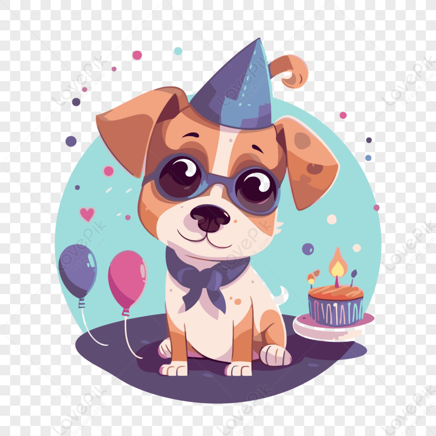 biglietto di auguri di buon compleanno con cane e palloncini. illustrazione  vettoriale 2047556 Arte vettoriale a Vecteezy