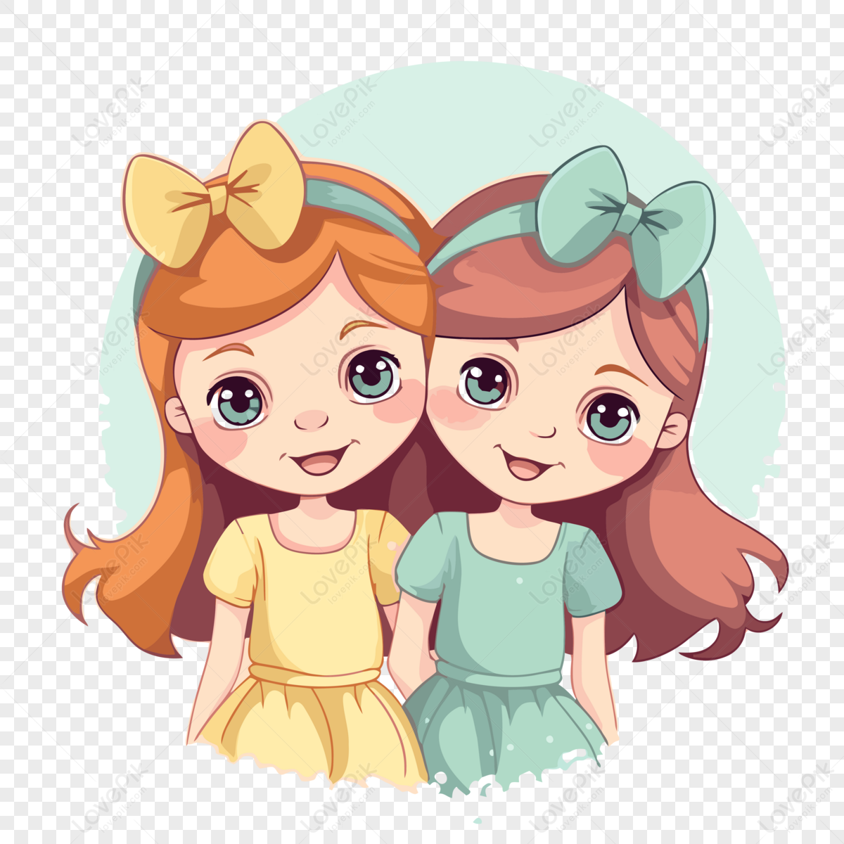 Gambar Cute Sister Clipart Dua Saudara Kartun Bergandengan Tangan ...