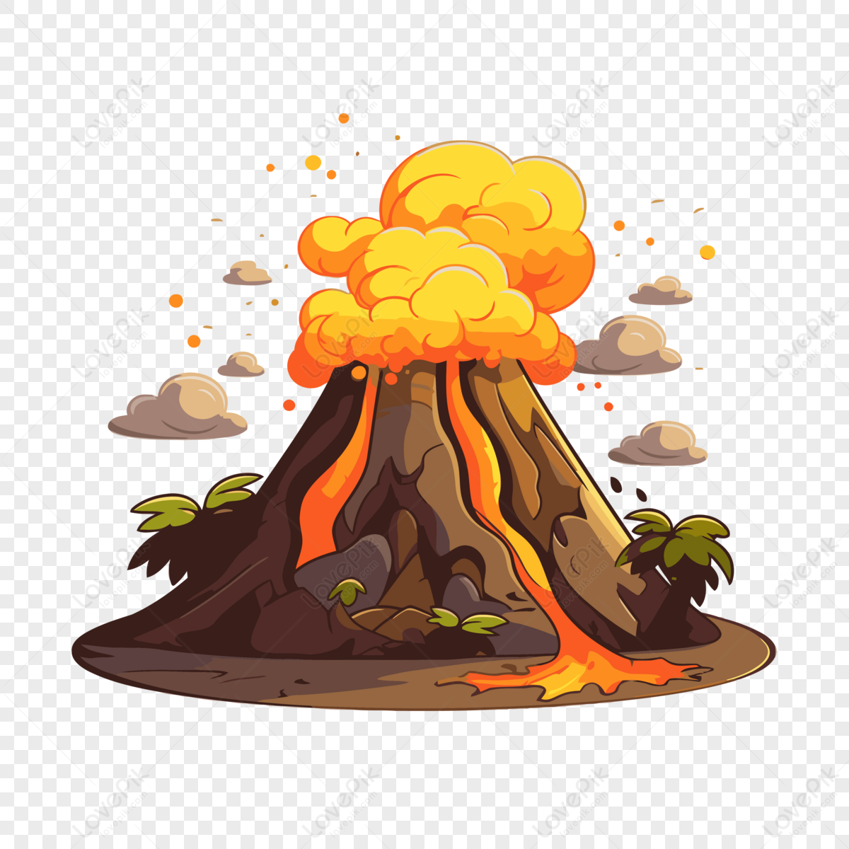 Erupting Volcano Clipart Cartoon Volcano Isolated On White Background ...