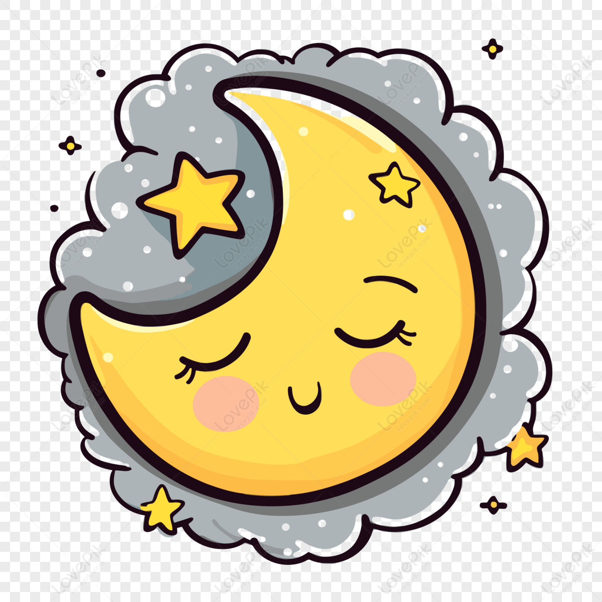 Moon And Stars Clipart การ์ตูนยิ้มพระจันทร์และดาวออกแบบสติกเกอร์ ...