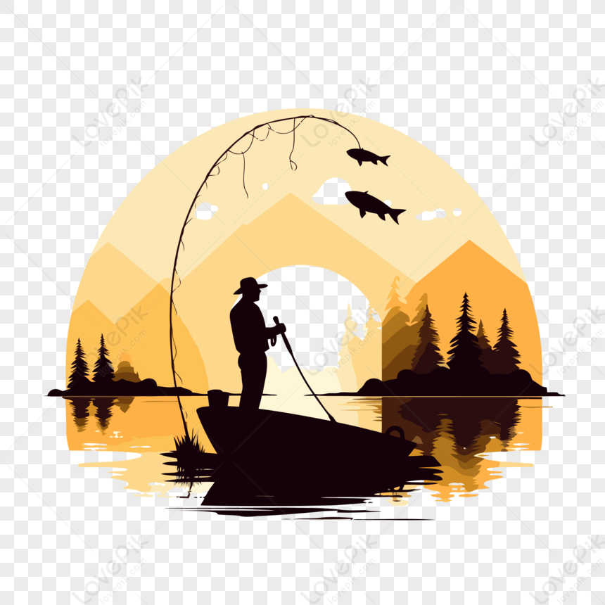 Silhouette Man Fishing Clipart Hd PNG, Fishing Man Silhouette