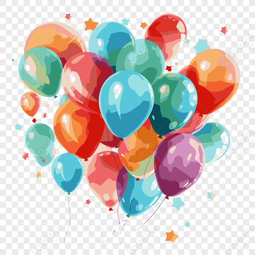 Birthday Balloons Clipart Colorful Balloons With Stars Falling From The Sky  On White Background Cartoon Vector PNG White Transparent And Clipart Image  For Free Download - Lovepik