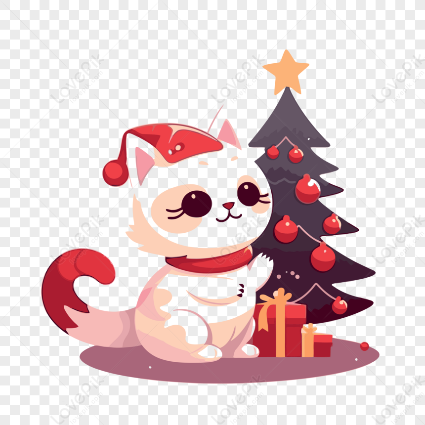 Gatto Di Natale Clipart Simpatico Gatto Con Un Regalo Di Natale E Un Cartone  Animato Ad Albero Vettore,regalo Di EPS Immagine Gratis, Grafica download  su Lovepik