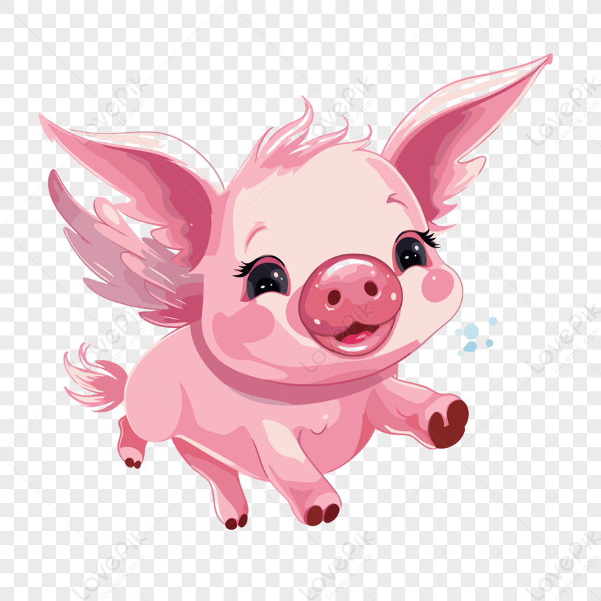 Flying Pig Clipart Cute Cute Pig Flying Cartoon Vector PNG White ...