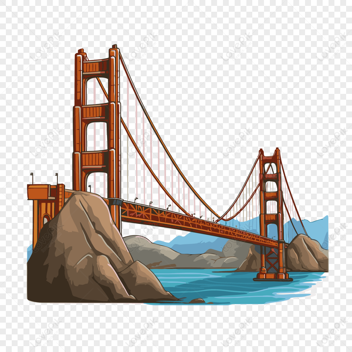 Golden Gate Bridge Clipart Golden Gate Bridge Cartoon Drawing Vector ...