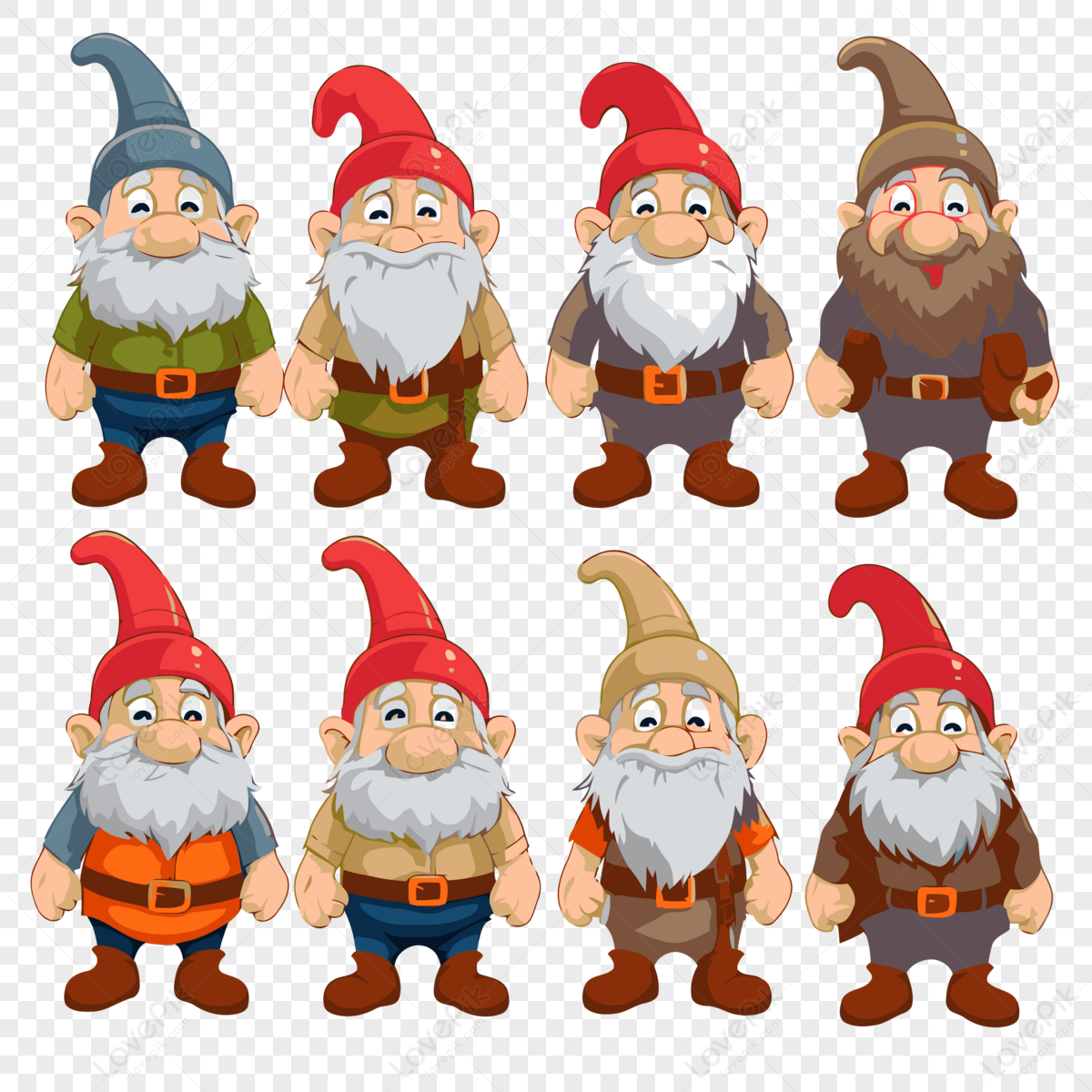 Seven Dwarf Clipart Cartoon Gnomes Sitting On White Background Vector ...