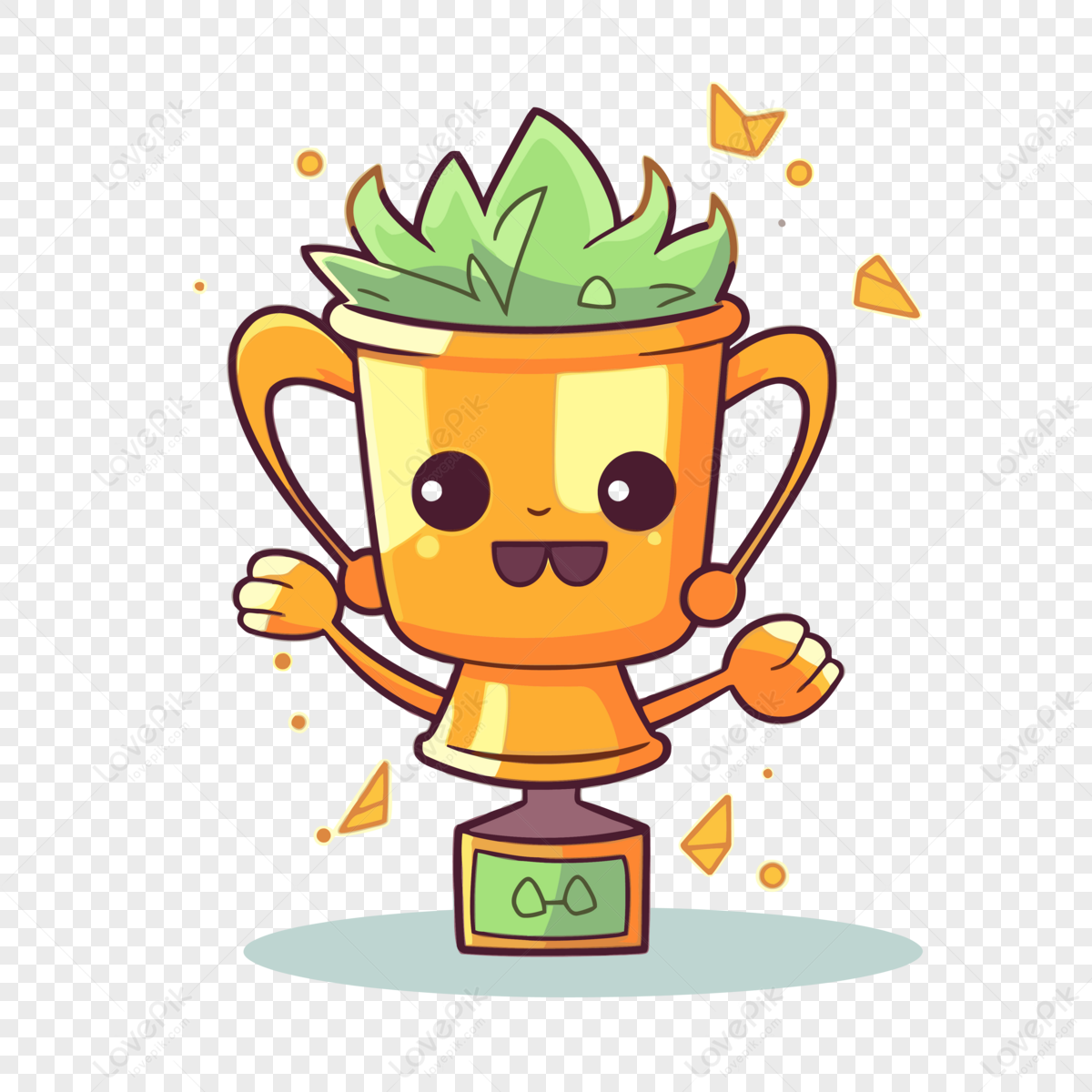 Trophie Clipart Cartoon Trophy In Colorful Style With Leaf Clipart ...