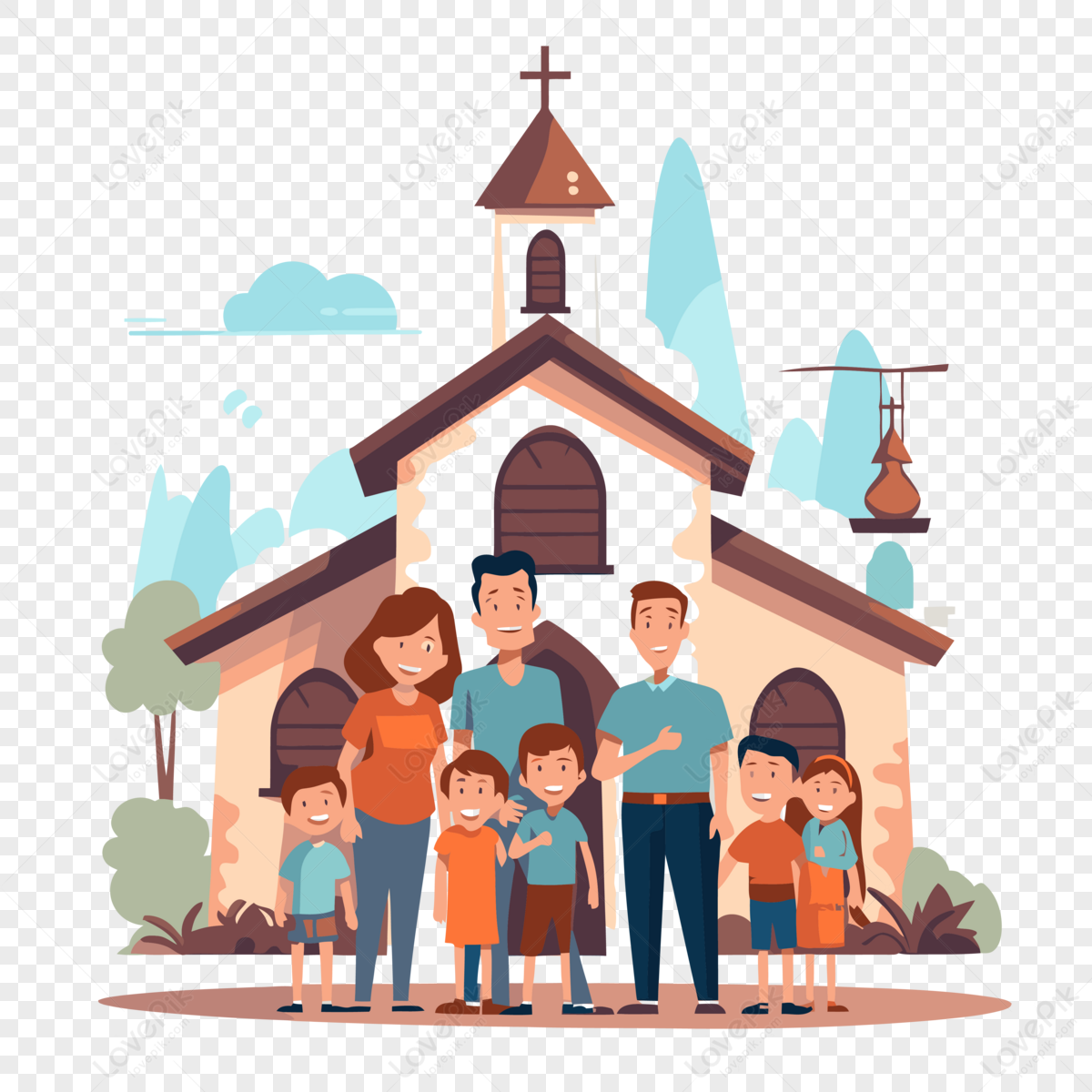 Family Church Vector,cartoon,churches,sticker Free PNG And Clipart ...