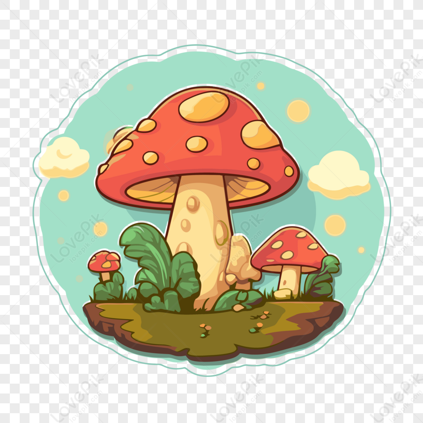 Cartoon Label With Cartoon Mushrooms And Leaves Vector Clipart,labels ...