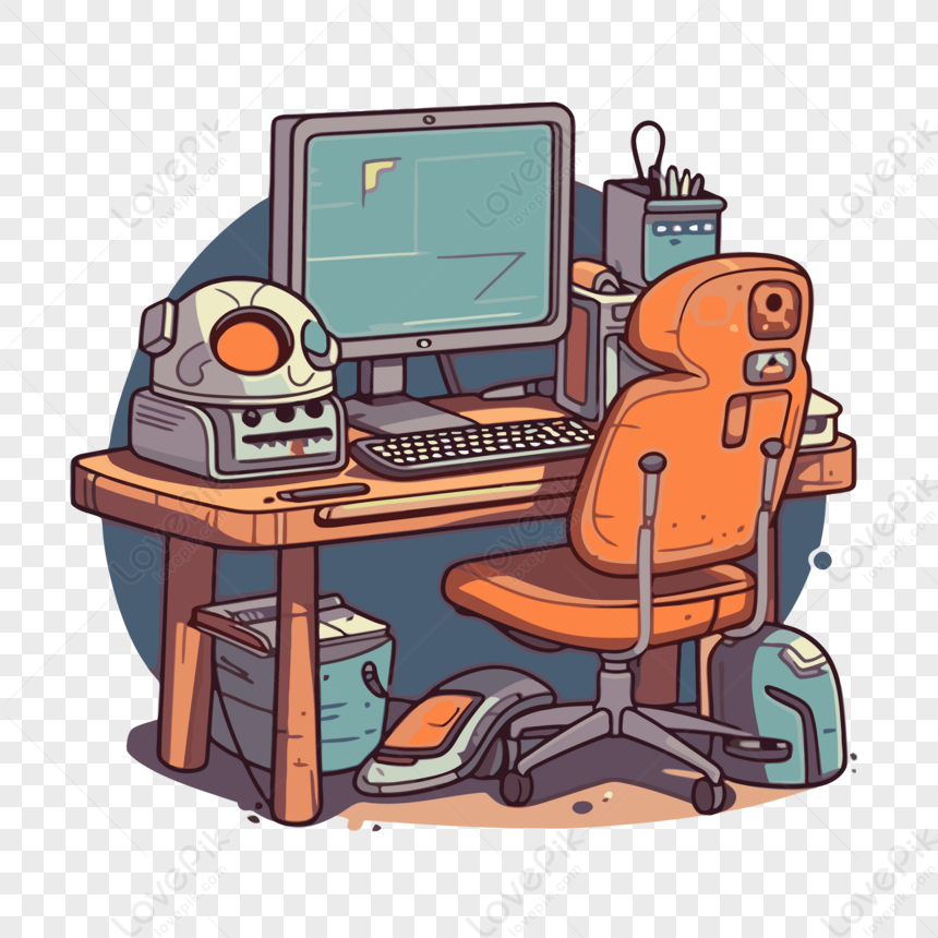 Scrivania Del Computer Con Una Sedia Arancione Davanti A Un Monitor  Vettore,postazione Di Lavoro EPS Immagine Gratis, Grafica download su  Lovepik