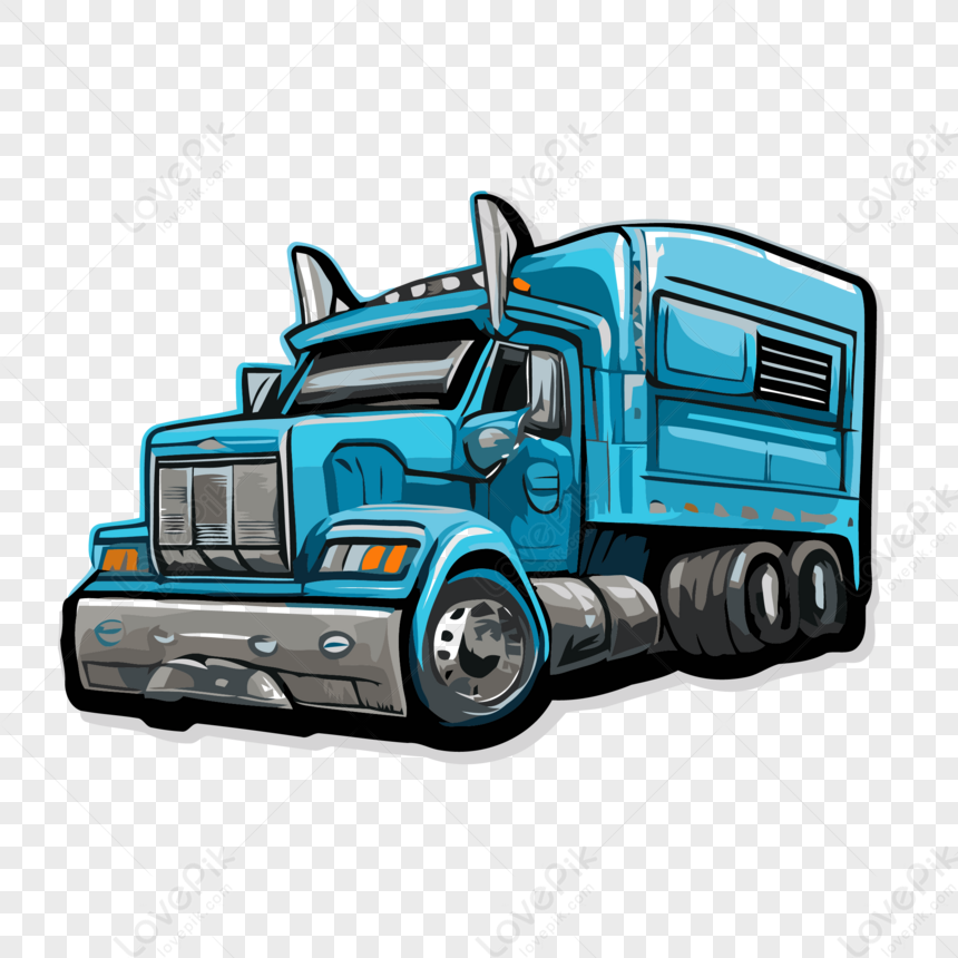 Large Blue Semi Truck Sticker Vector Clipart,blue Stickers Free PNG And ...