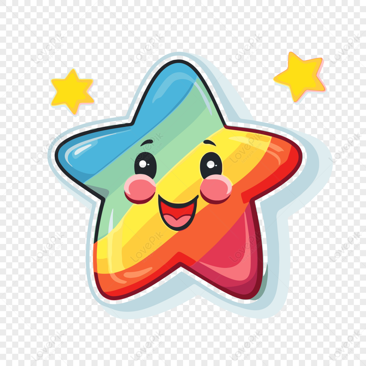 Smiling Cartoon Star With Rainbow Stars Vector Clipart,sticker,smile ...