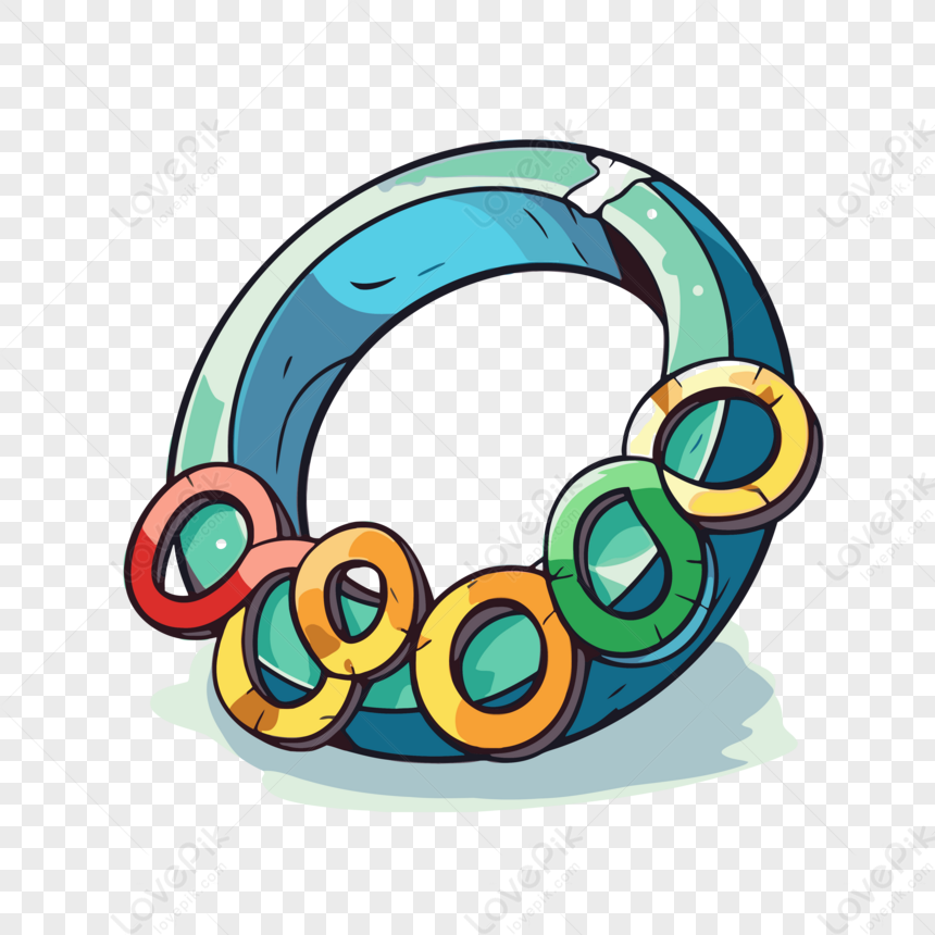The rings are five interlocking rings, colored blue, yellow, black, green  and red on a white field, known as the 