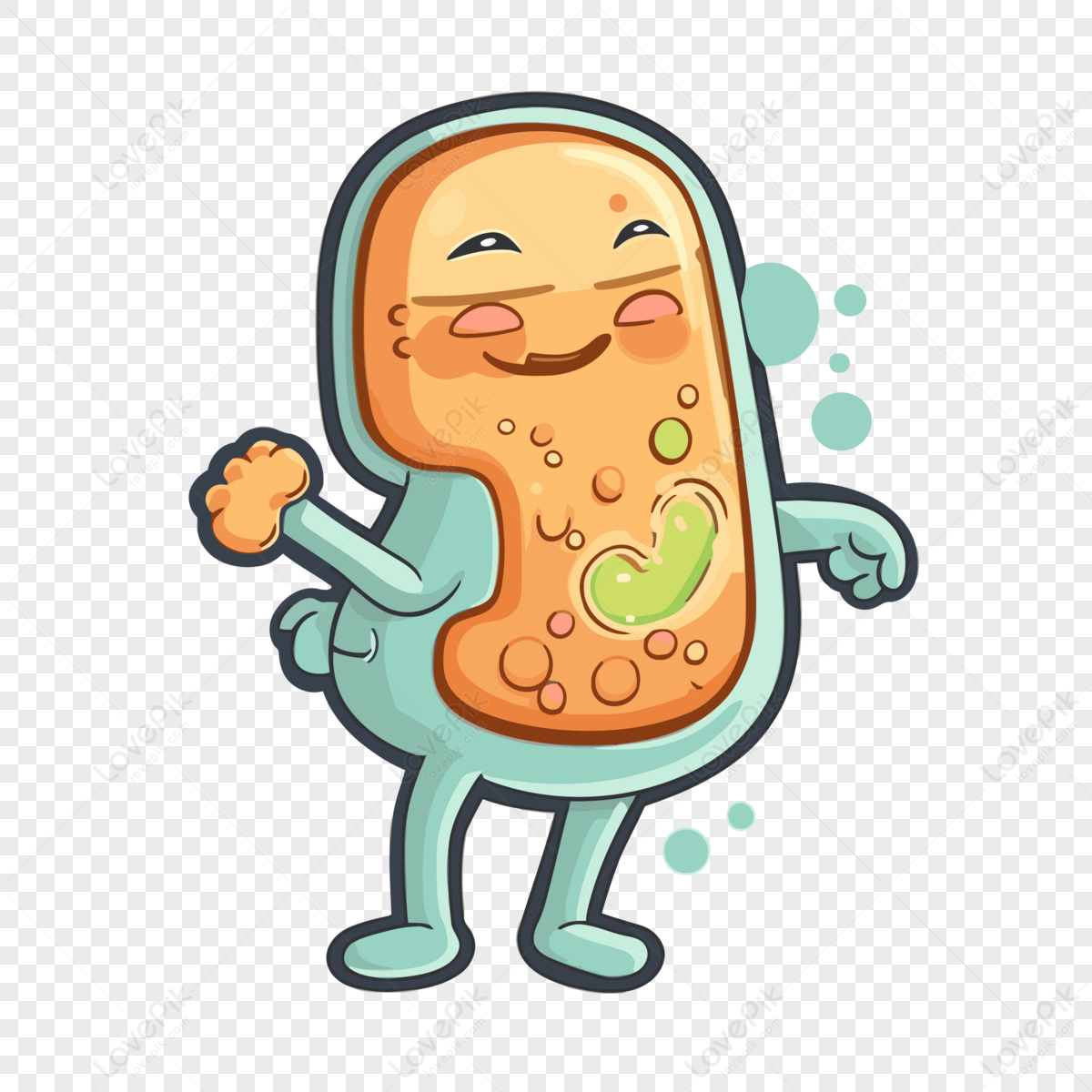 Cartoon Bacterial Character Holding Healthy Food Clipart Vector,sticker ...