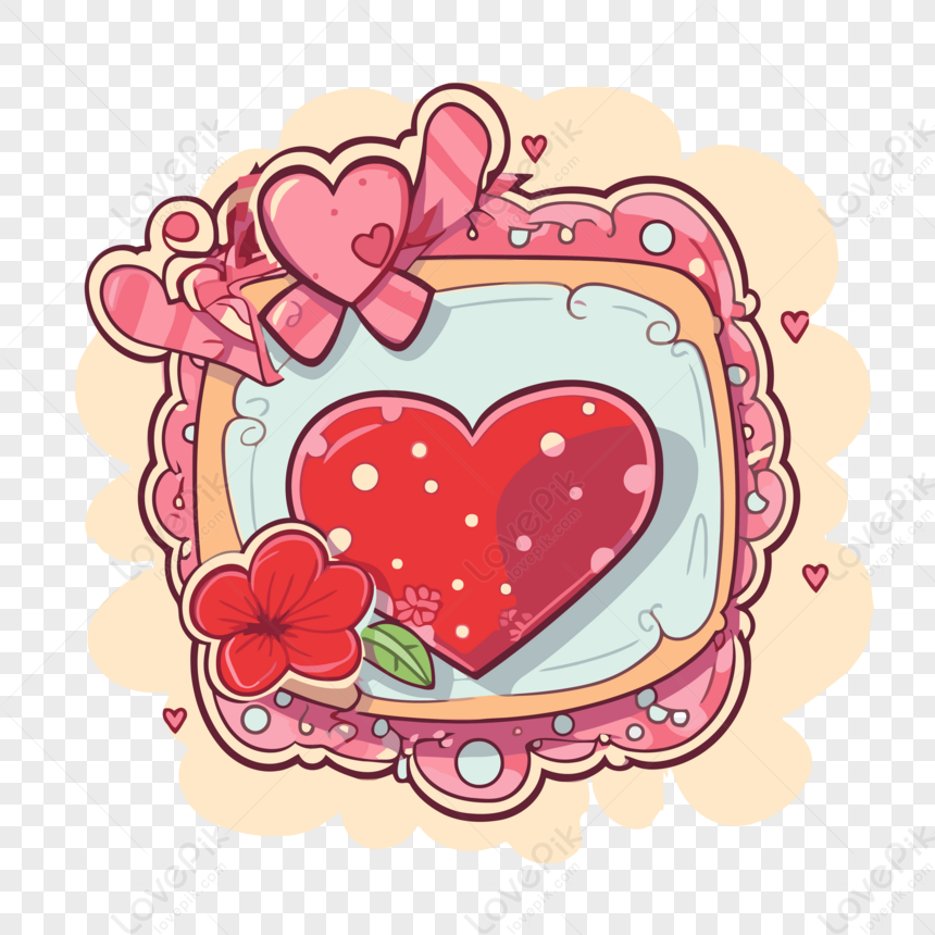 Cartoon Heart And Flowers In A Frame Clipart Vector,sticker PNG ...