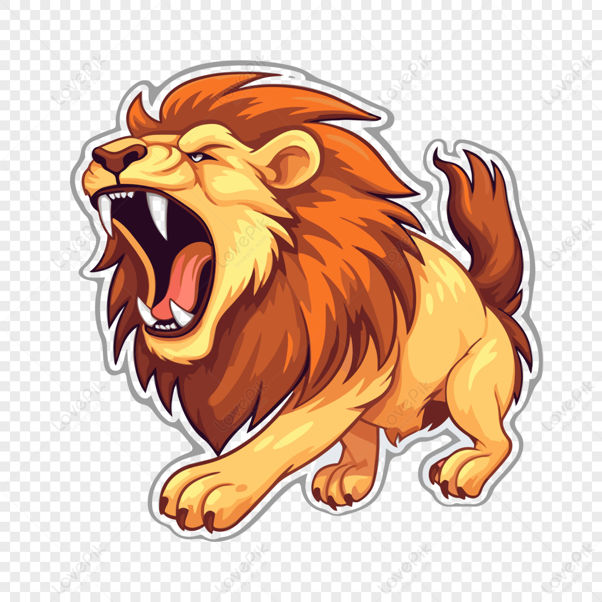 Cartoon Lion Roaring Sticker Vector Illustration Clipart,cartoon ...