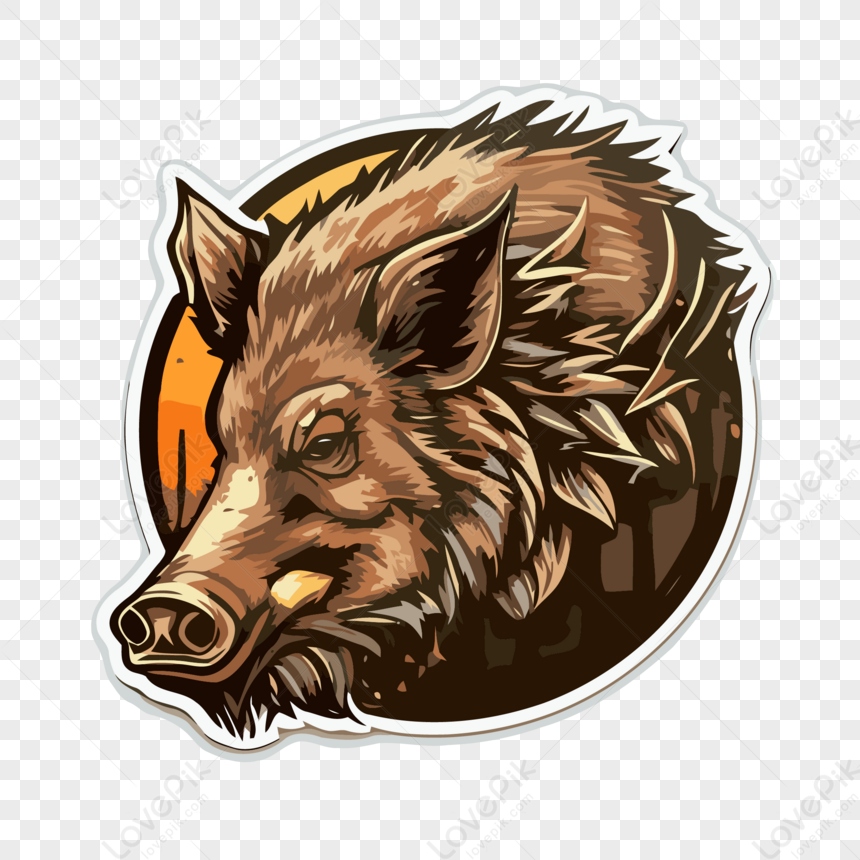 Wild Boar Design Digital Sticker Clipart Vector PNG White Transparent ...