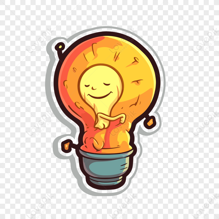 Cartoon Lightbulb Sticker With A Smile Clipart Vector PNG White ...