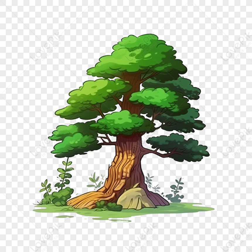 Green pine in cartoon style. Forest traditional tree. Colorful PNG  illustration. 13714366 PNG