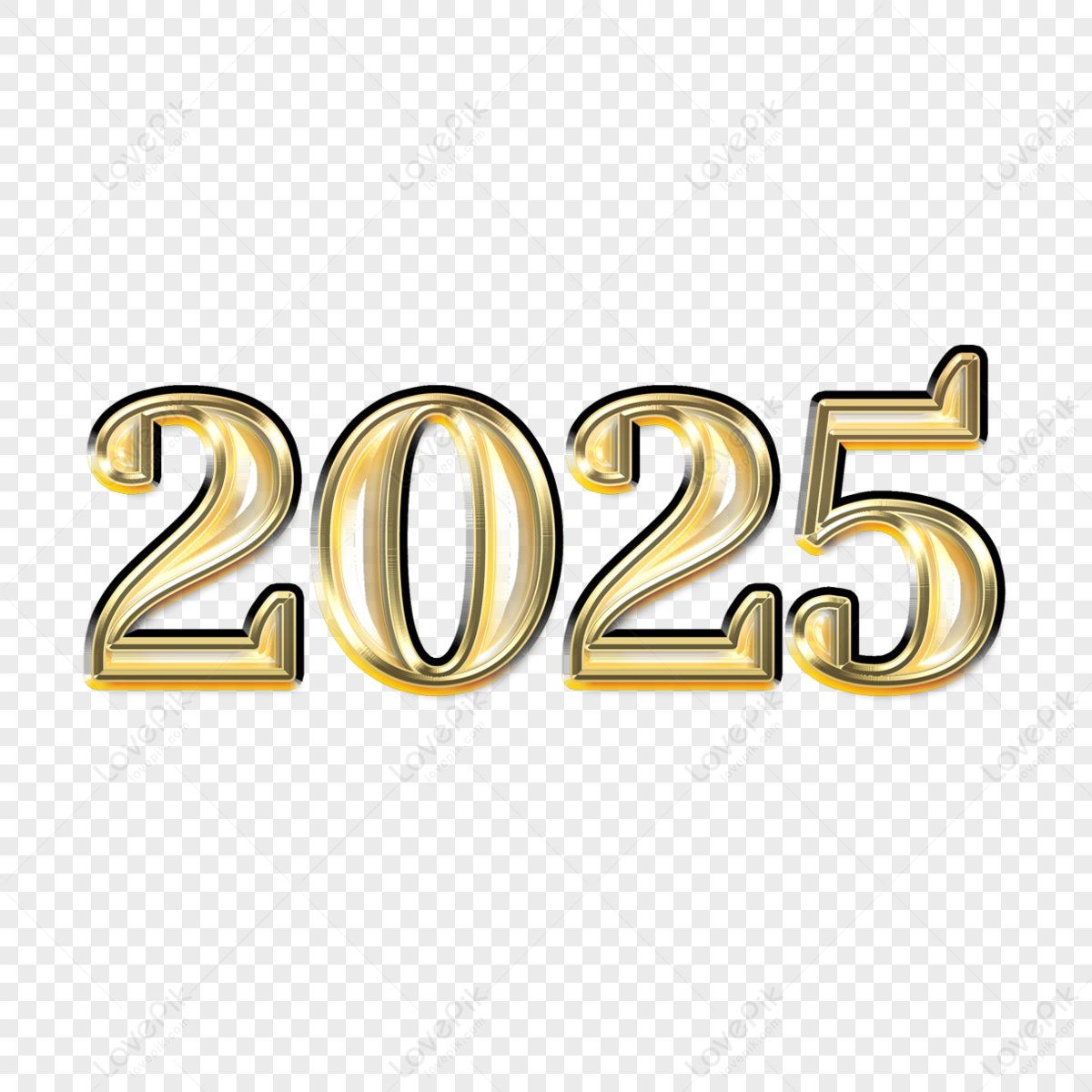 2025 New Year Art Word Golden PNG Transparent Image And Clipart Image