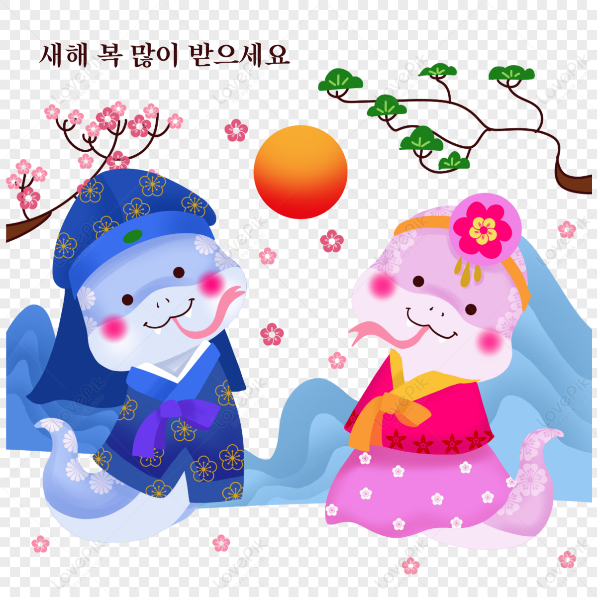 Korean New Year, Year Of The Snake 2025, Cartoon Style Cute Snake