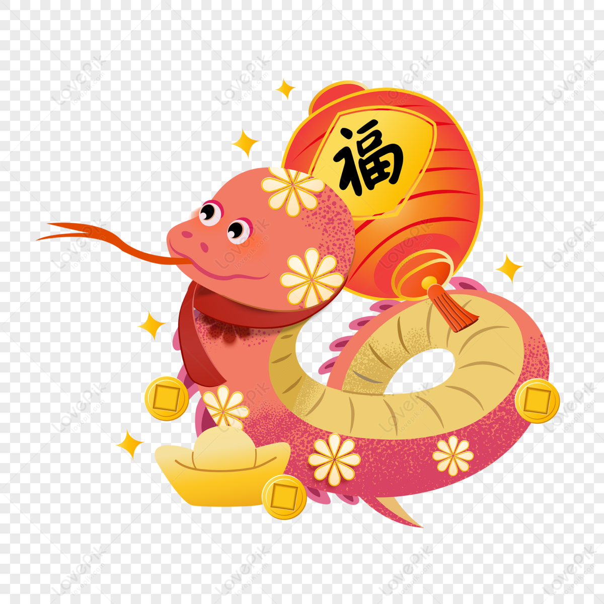 Chinese Lunar New Year Year Of The Snake Cute Flower Snake And Lantern