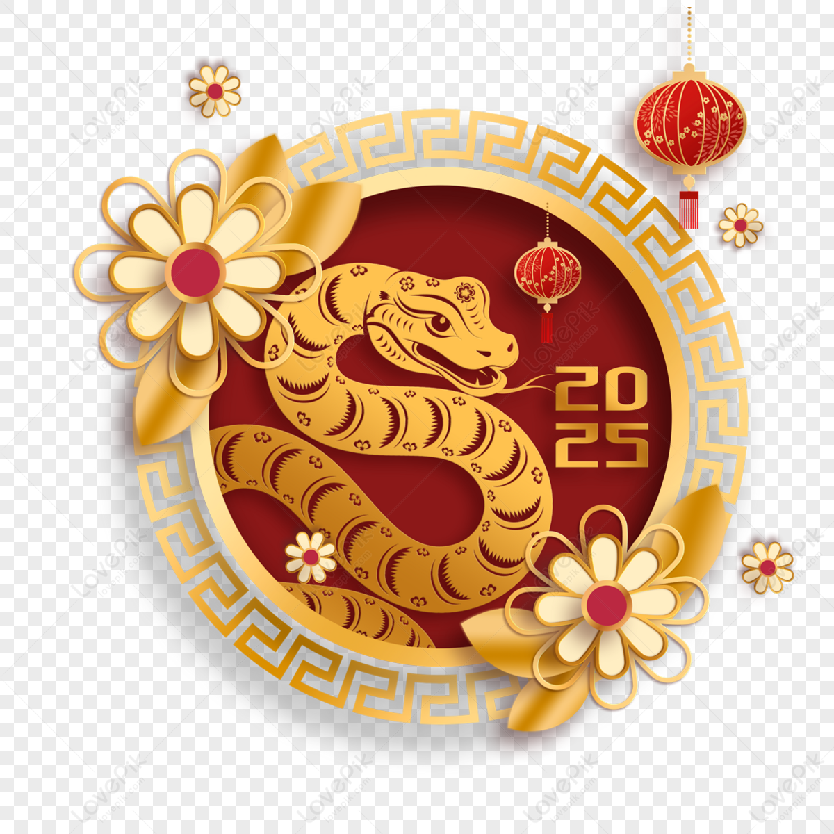 Year Of The Snake Chinese New Year 2025 Golden Paper Cut Border PNG