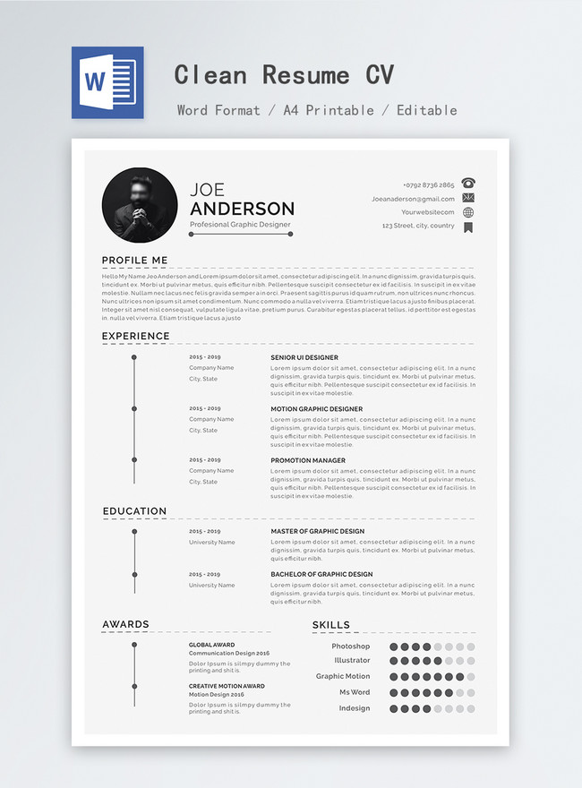 Photo de Cv De Designer Simple En Noir Et Blanc cv 2 pages